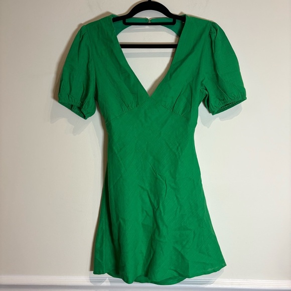PRINCESS POLLY FABIAN MINI DRESS GREEN NWT Size 2 Linen Blend - Picture 3 of 9